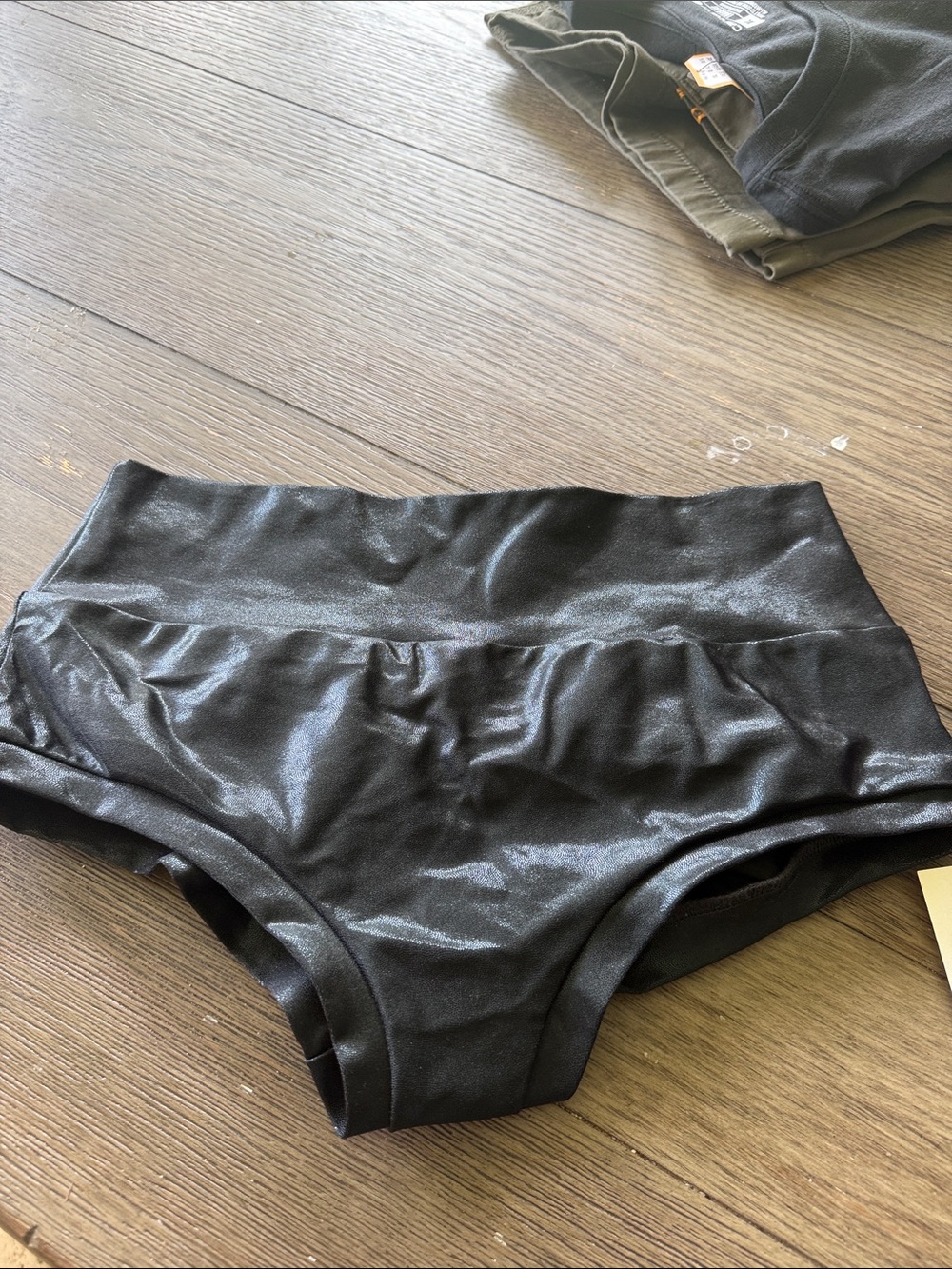 Black Satin-Look High-Waist Booty Bottoms Dance Shorts